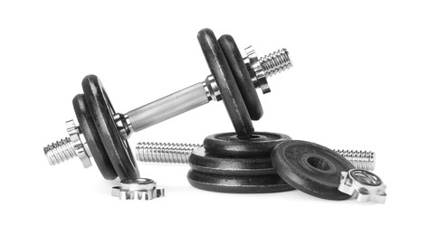 Photo of Barbell and parts of one isolated on white