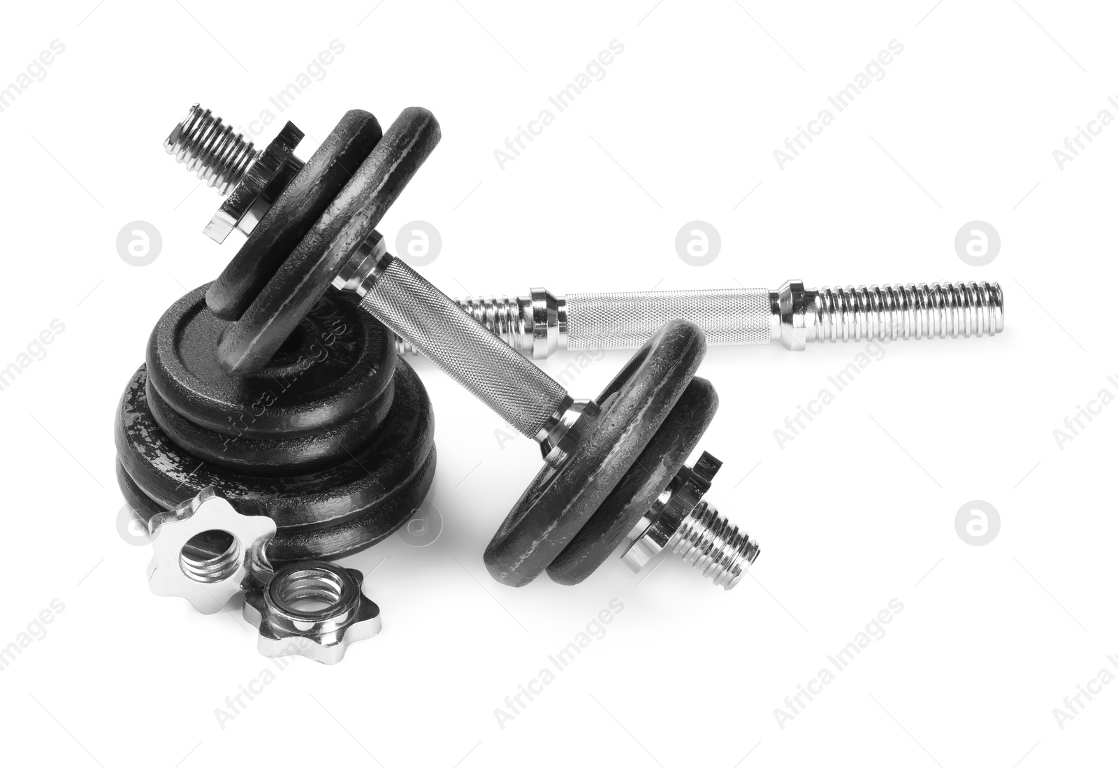 Photo of Barbell and parts of one isolated on white