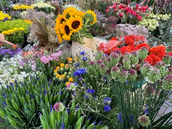 Photo of Assortment of beautiful flowers in floral shop