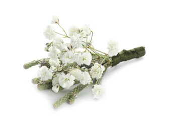 Photo of One small stylish boutonniere isolated on white