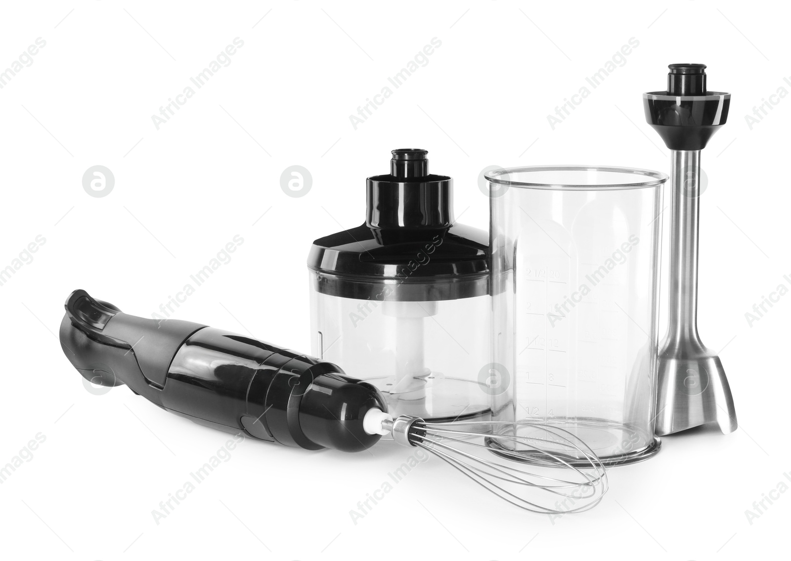 Photo of Modern hand blender kit isolated on white