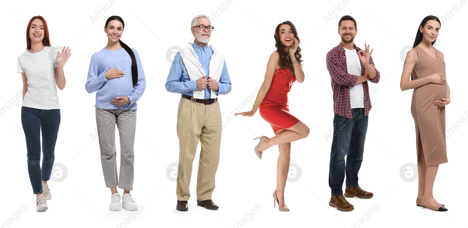 Image of Group of different men and women on white background