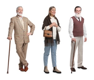 Group of different mature people on white background