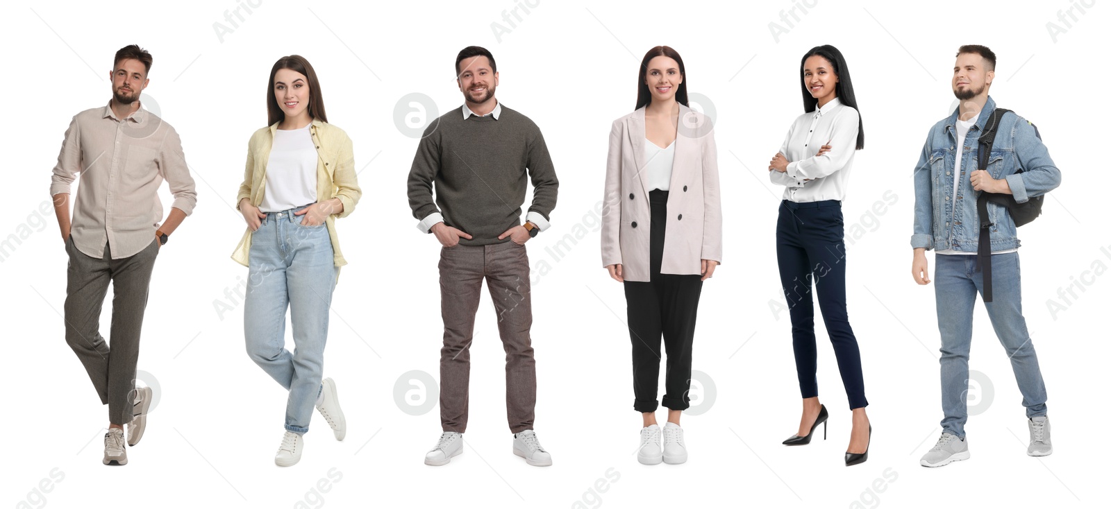 Image of Group of different men and women on white background