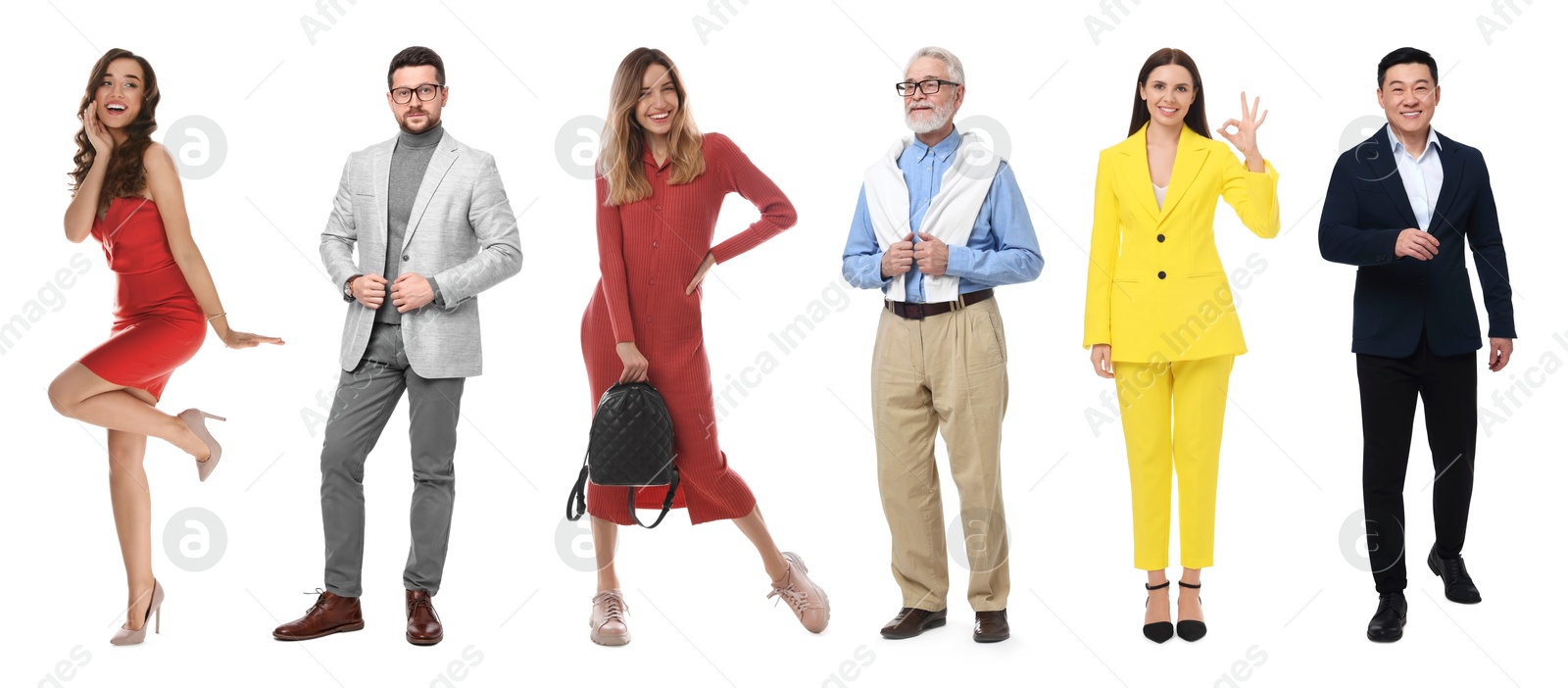 Image of Group of different men and women on white background