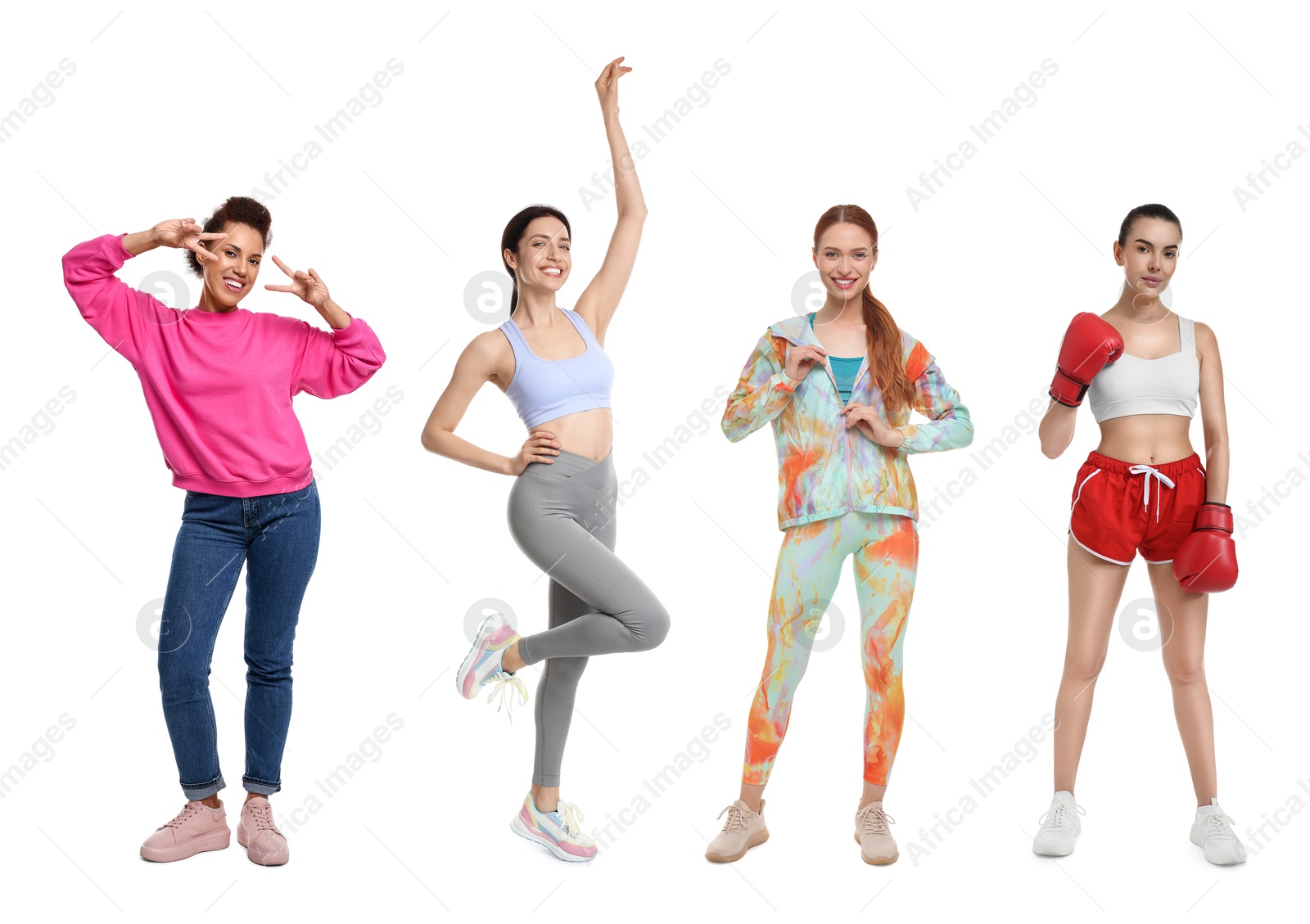 Image of Group of different women on white background