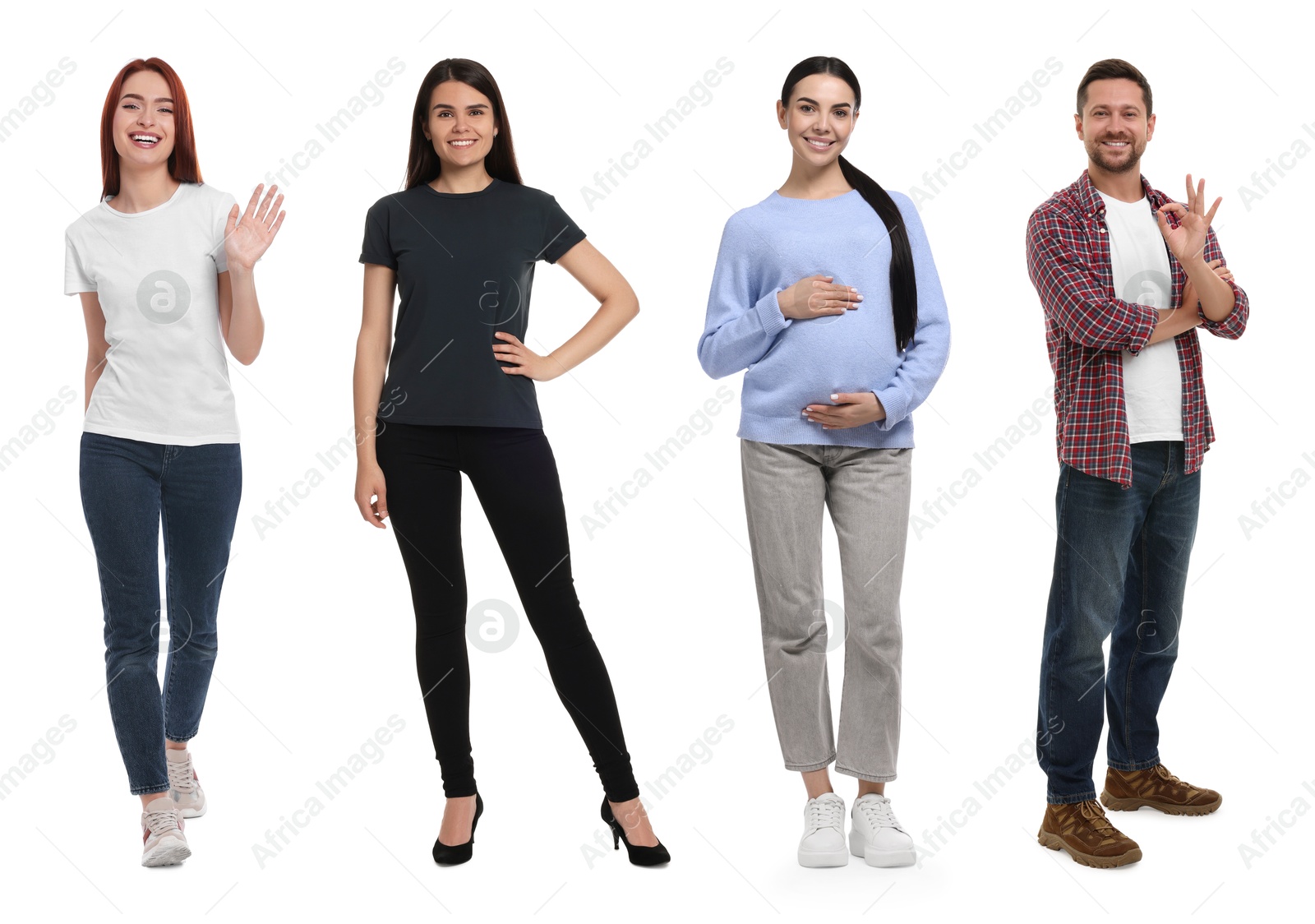 Image of Group of different women on white background