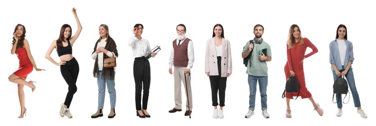 Image of Group of different men and women on white background