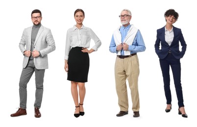 Group of different businesspeople on white background