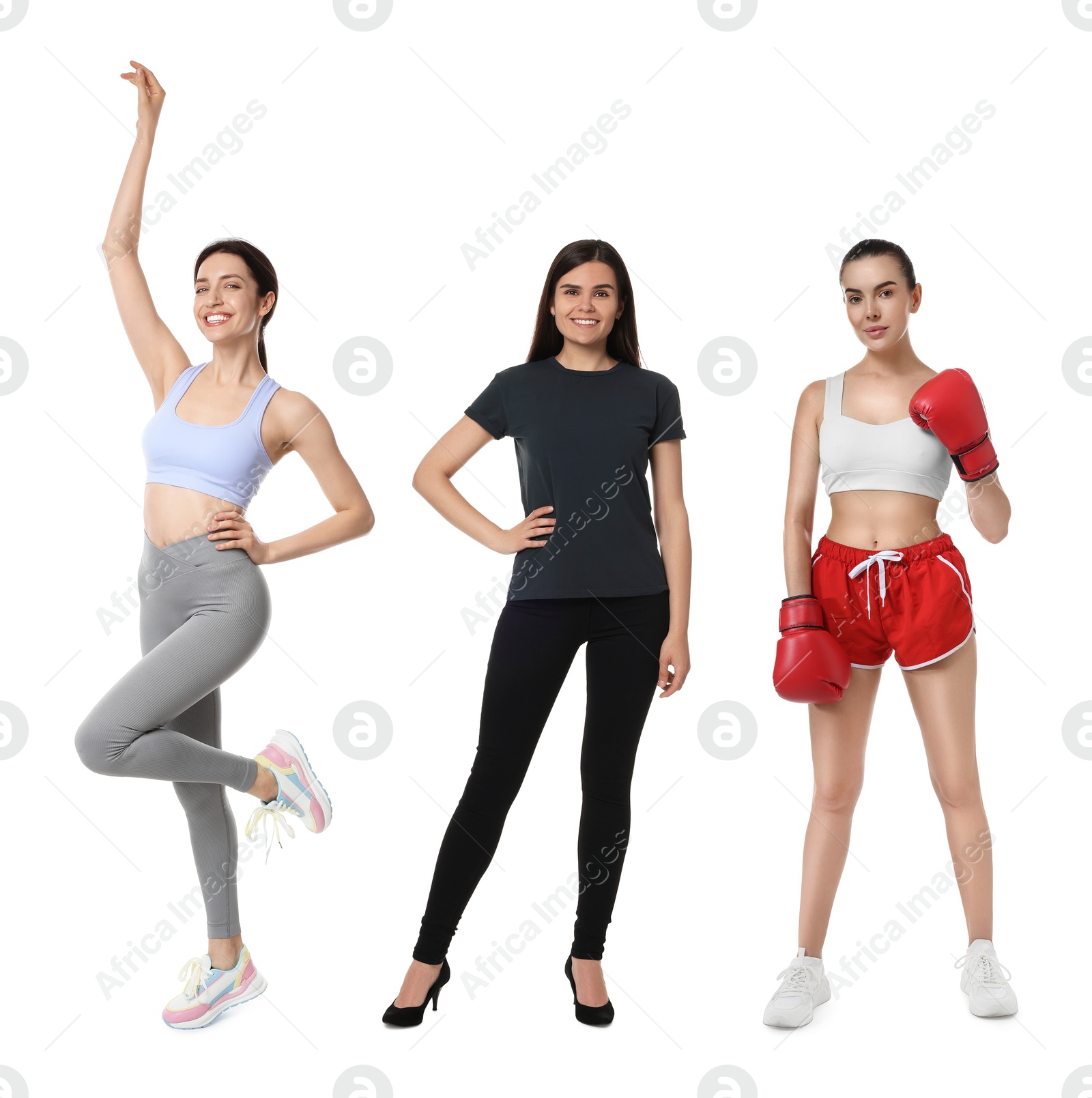 Image of Group of different women on white background
