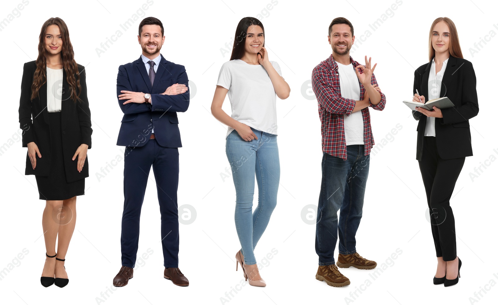 Image of Group of different men and women on white background