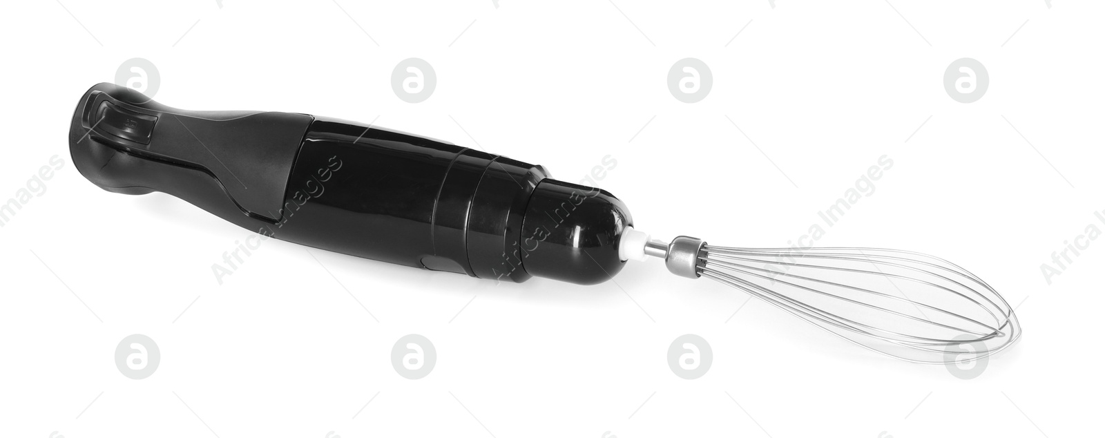 Photo of Hand blender kit. Whisk isolated on white