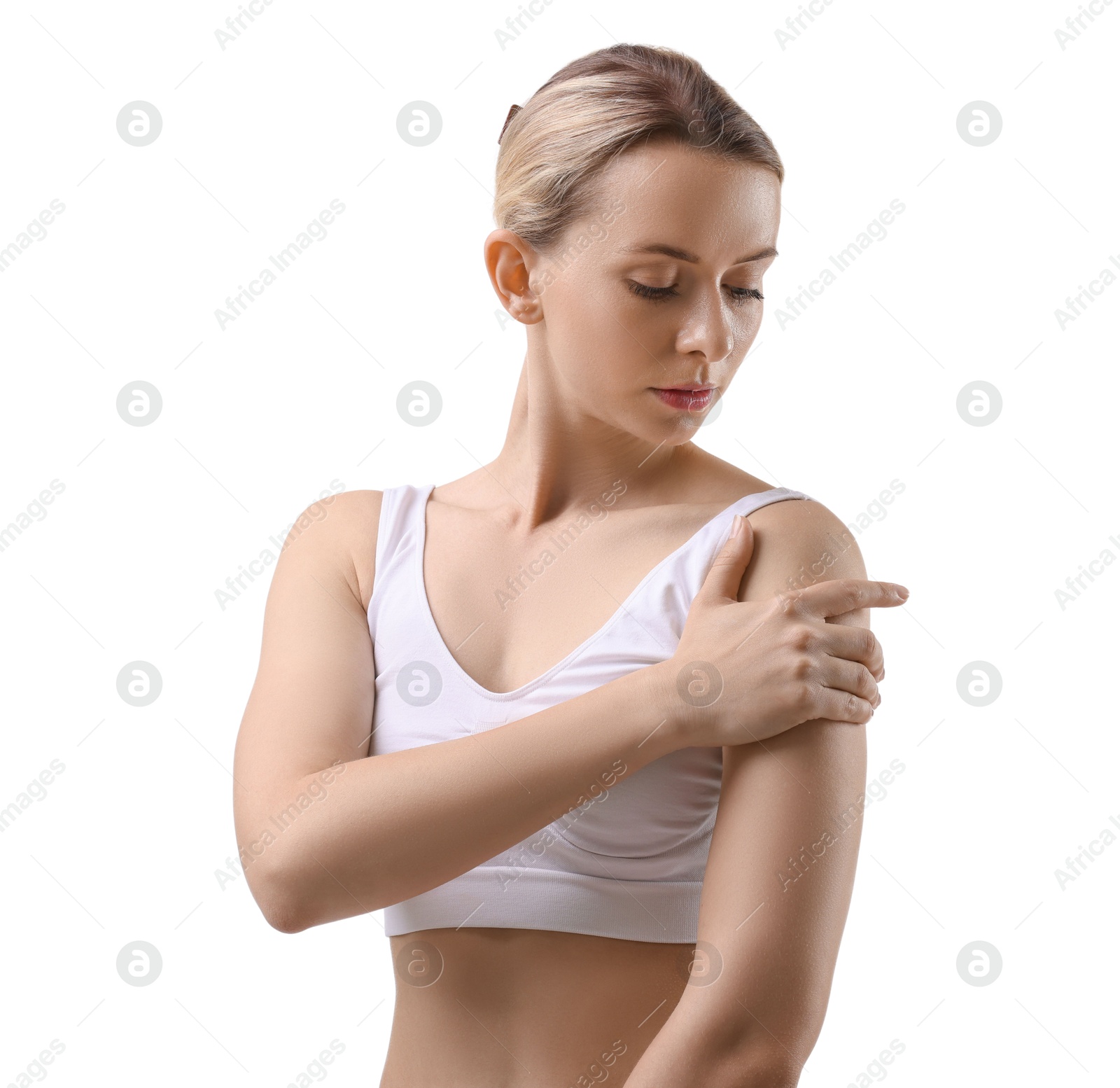 Photo of Woman with sporty body isolated on white