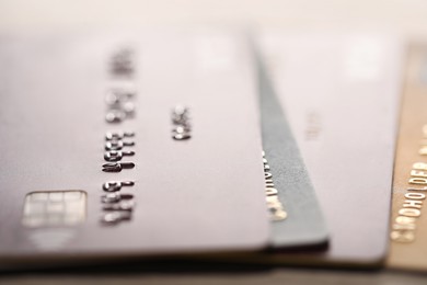 Photo of Many credit card as background, macro view