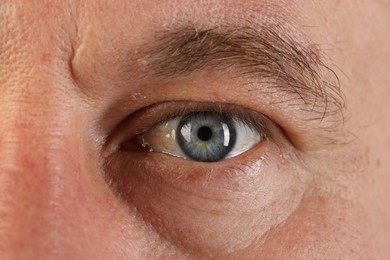 Macro photo of man with beautiful blue eyes