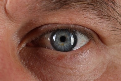 Macro photo of man with beautiful blue eyes