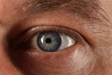 Photo of Macro photo of man with beautiful blue eyes