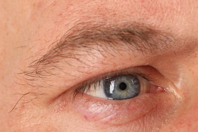 Macro photo of man with beautiful blue eyes