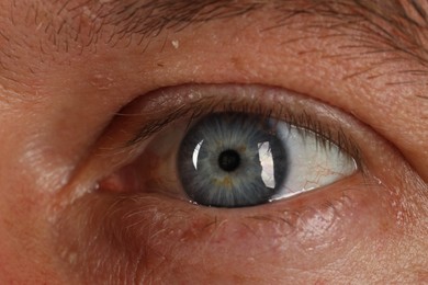 Macro photo of man with beautiful blue eyes