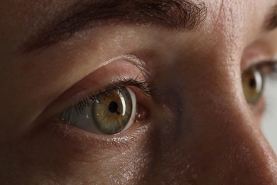 Closeup view of woman with beautiful green eyes