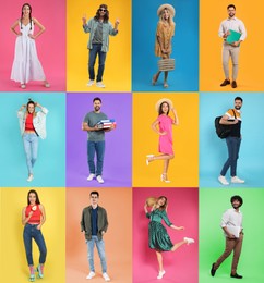 Image of Different people on various color backgrounds, collage