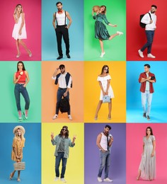 Image of Different people on various color backgrounds, collage