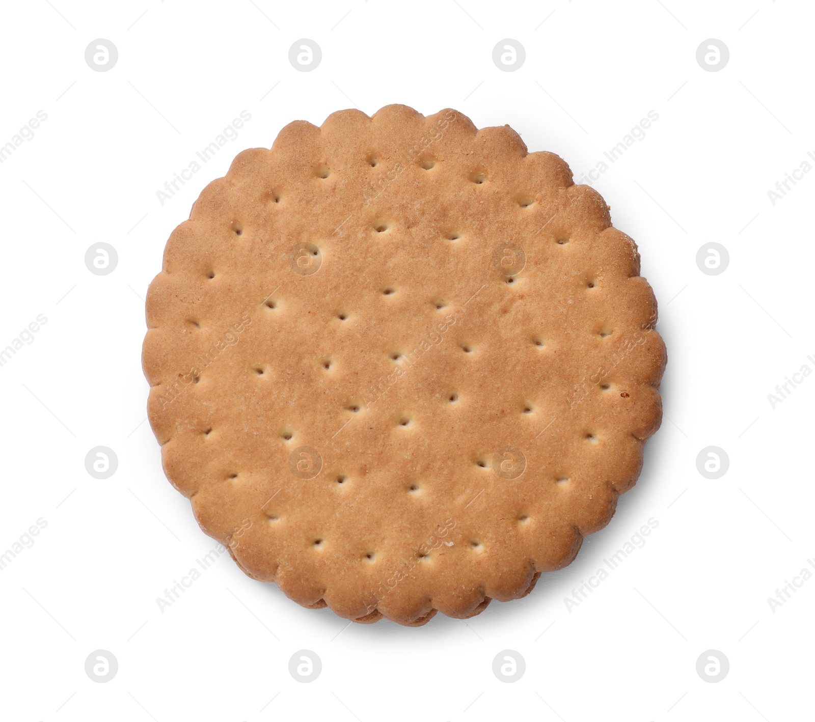 Photo of Tasty sandwich cookie isolated on white, top view