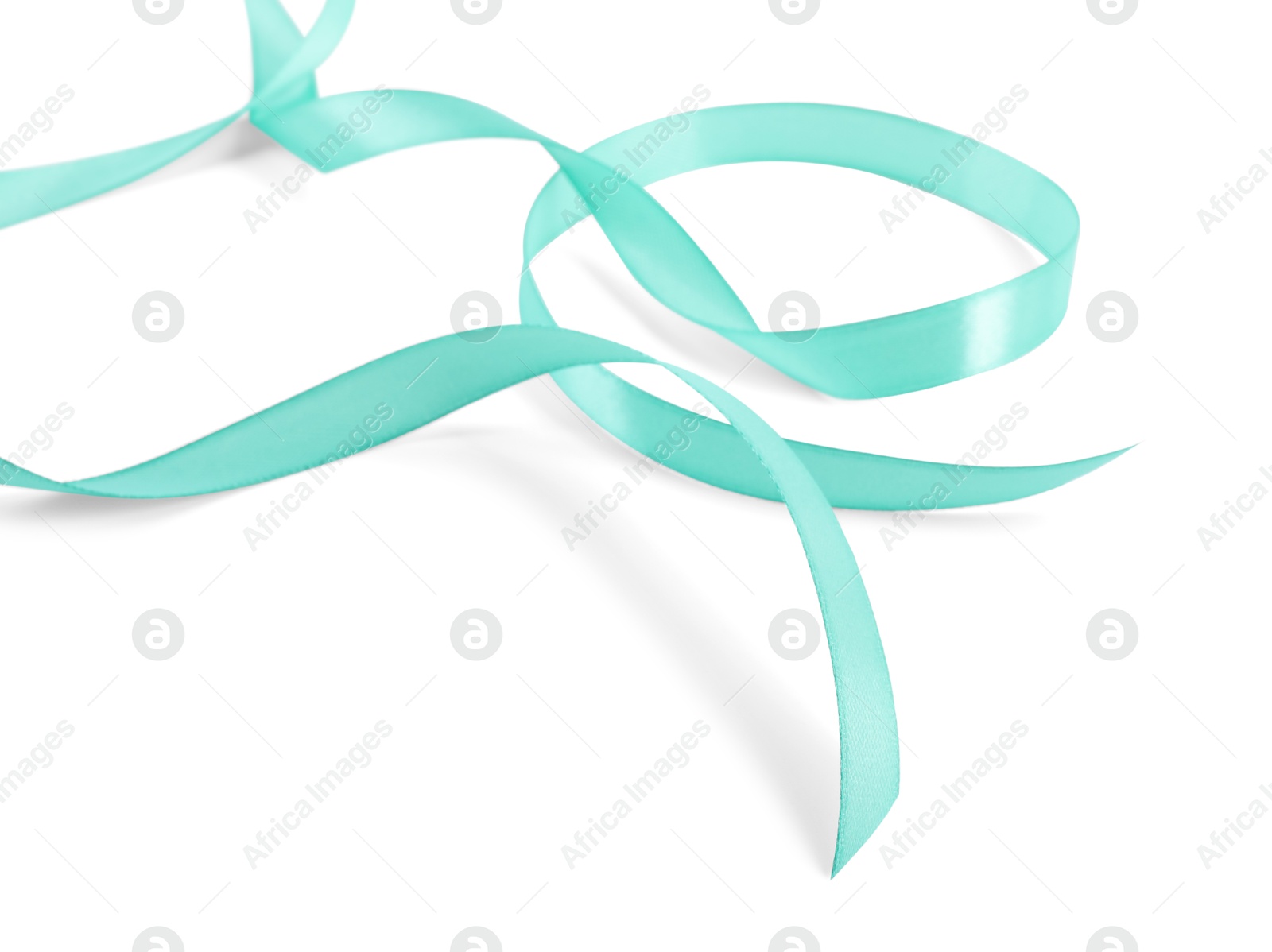 Photo of One beautiful turquoise ribbon isolated on white