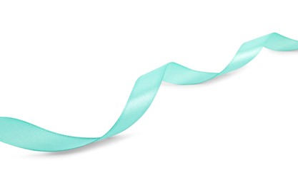 Photo of One beautiful turquoise ribbon isolated on white