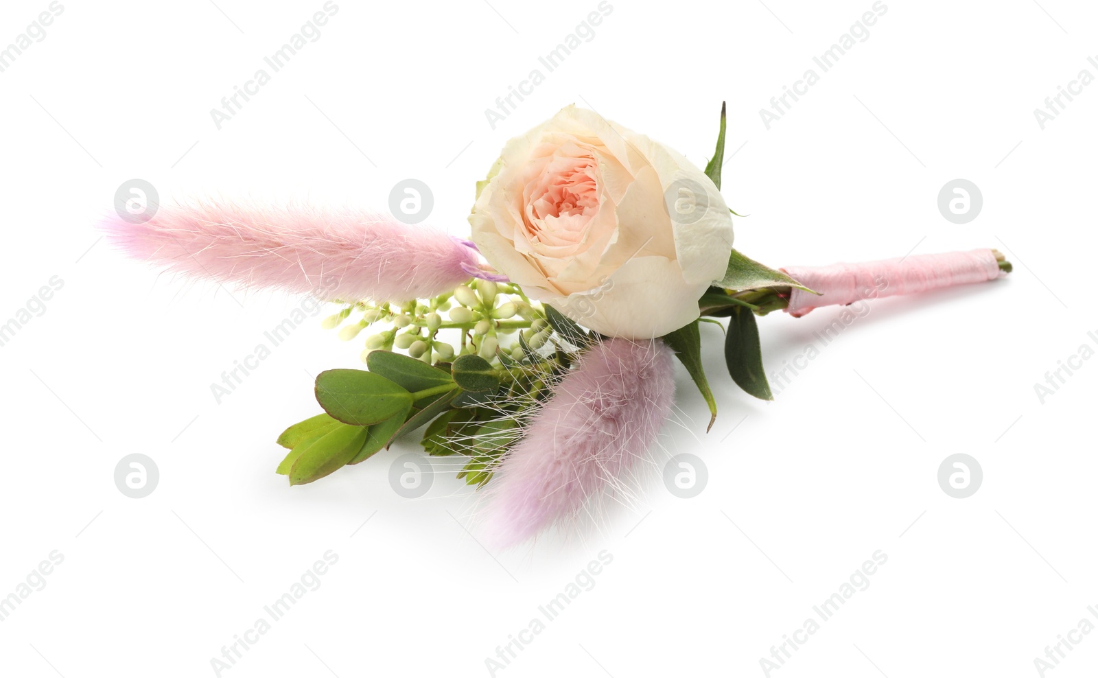 Photo of One small stylish boutonniere isolated on white