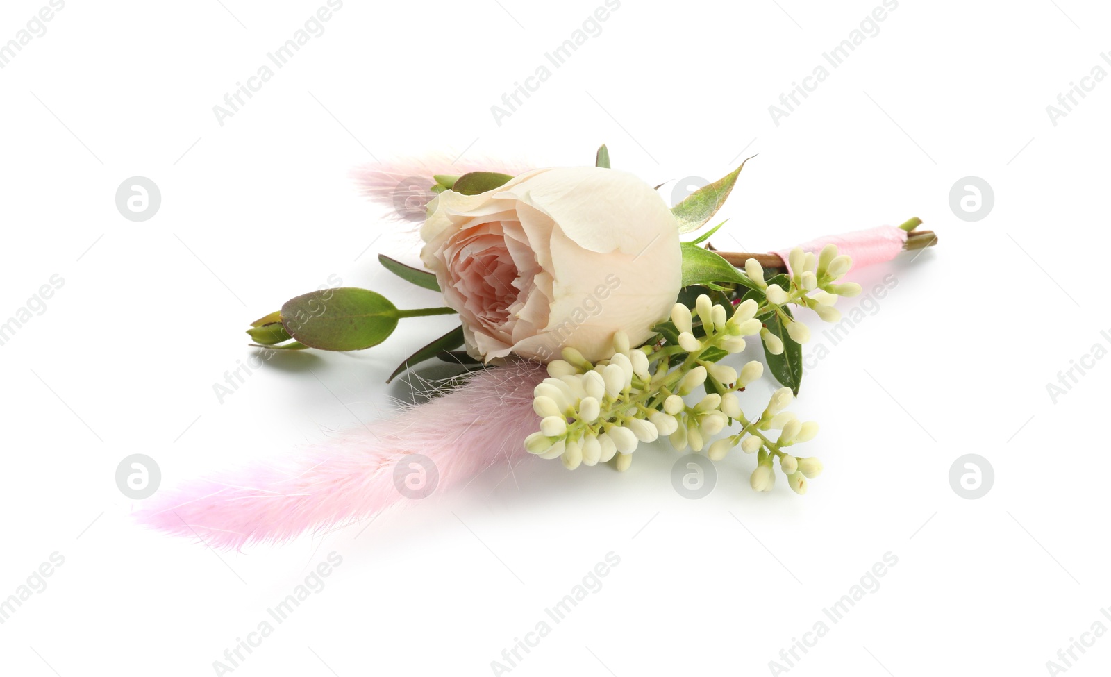 Photo of One small stylish boutonniere isolated on white