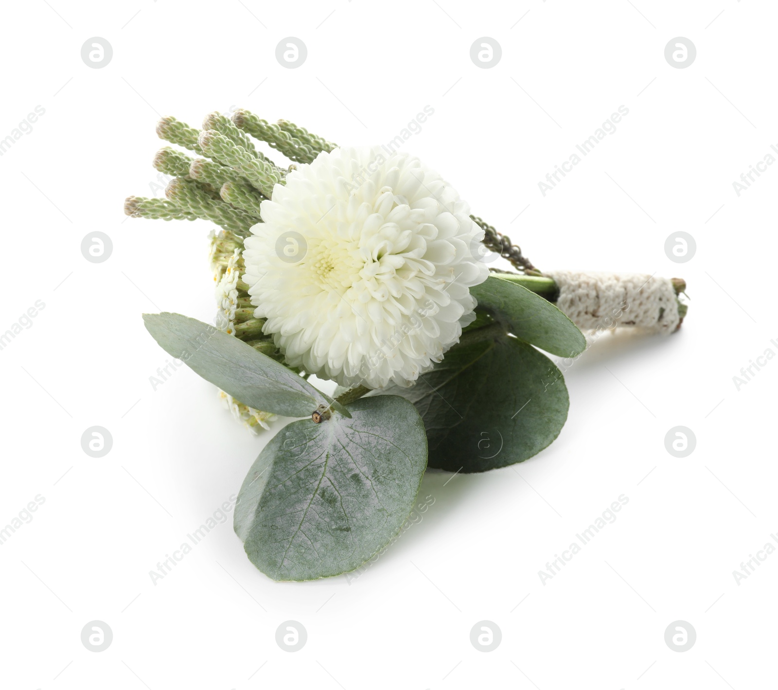 Photo of One small stylish boutonniere isolated on white