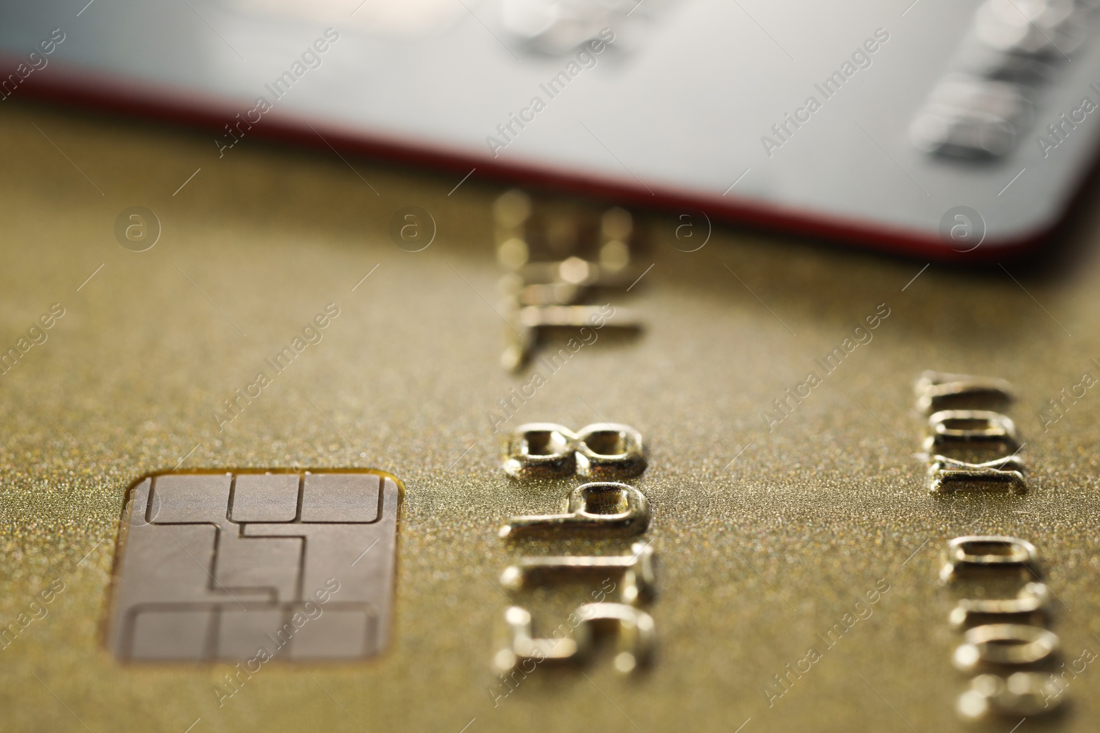 Photo of Two plastic credit cards as background, macro view