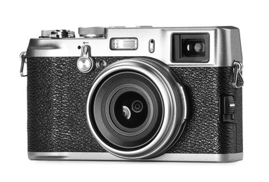 Vintage camera isolated on white. Photographer's equipment