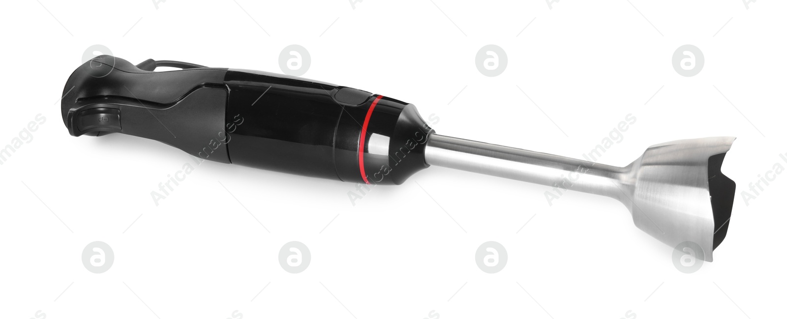 Photo of Hand blender kit. Blending shaft isolated on white