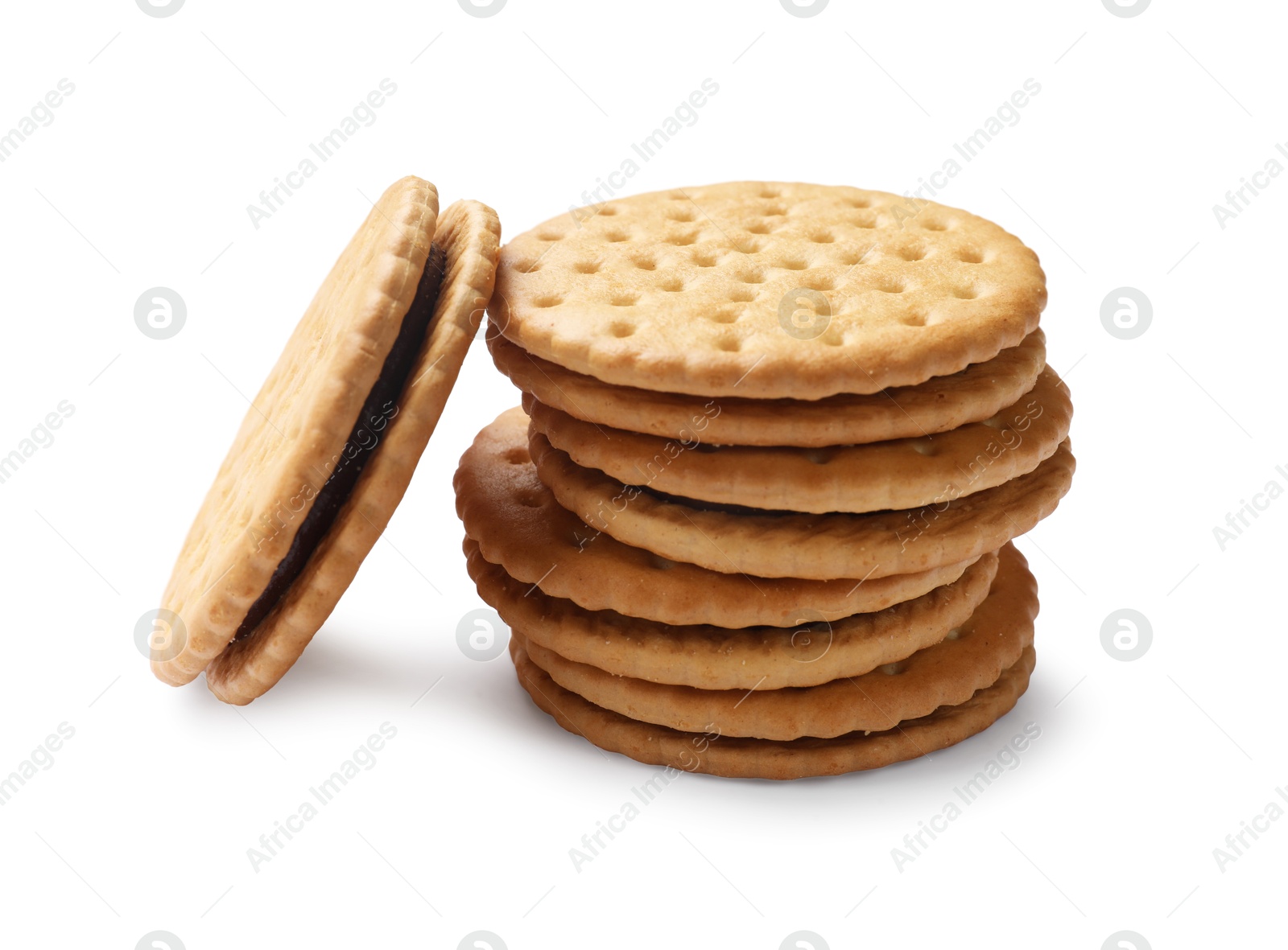 Photo of Fresh tasty sandwich cookies isolated on white