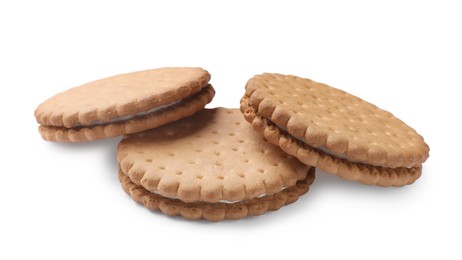 Three tasty sandwich cookies isolated on white