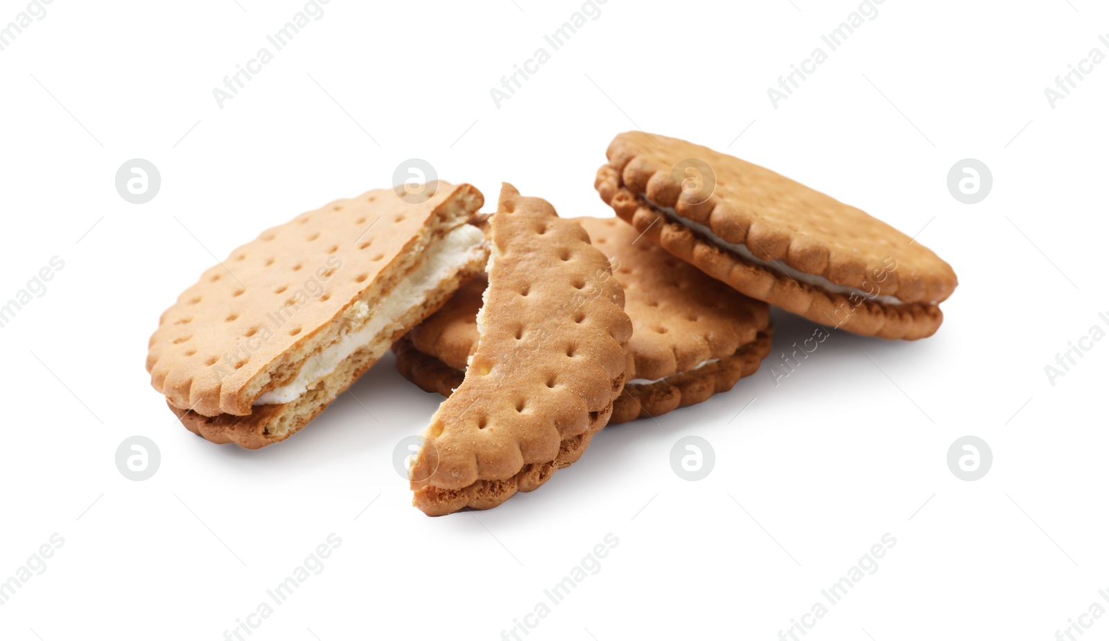 Photo of Fresh tasty sandwich cookies isolated on white