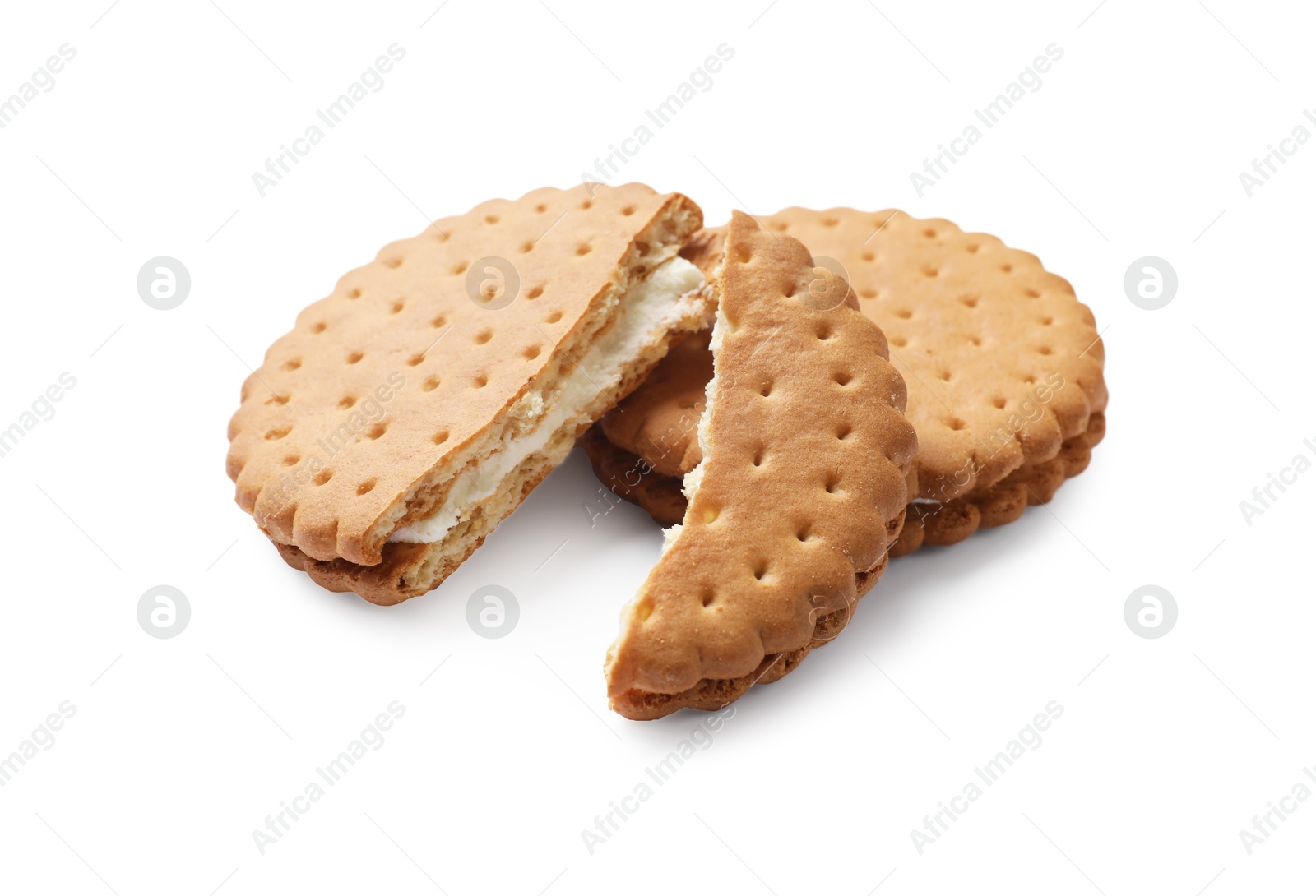 Photo of Fresh tasty sandwich cookies isolated on white