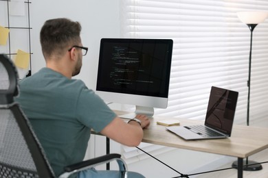 Photo of Young programmer working at desk in office