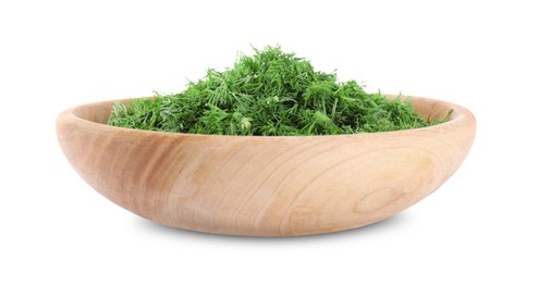 Fresh green dill in bowl isolated on white