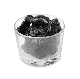 Tasty dried plums (prunes) in glass bowl isolated on white