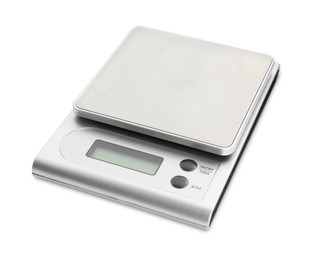 Photo of One metal kitchen scale isolated on white