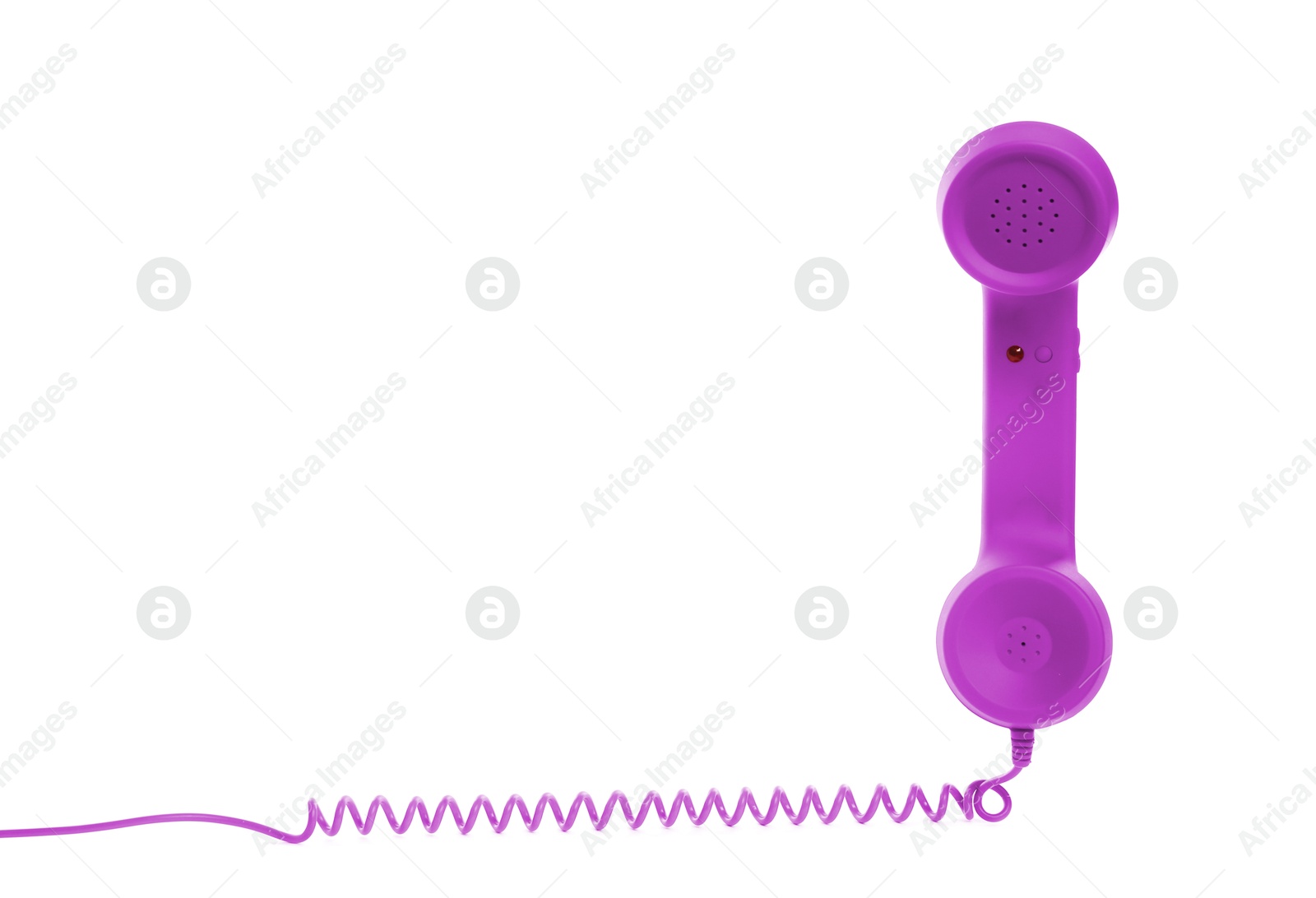 Image of Purple telephone handset with cord isolated on white