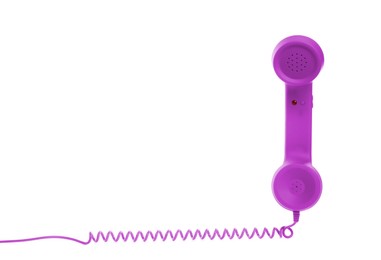 Image of Purple telephone handset with cord isolated on white