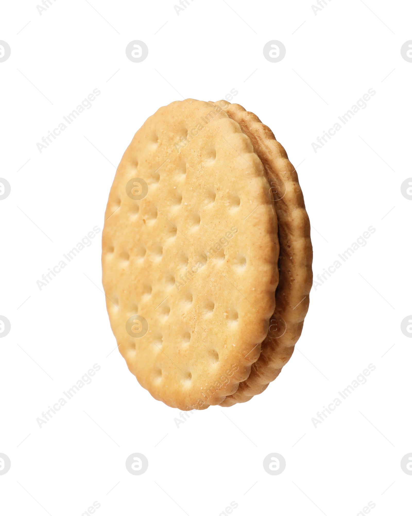 Photo of One tasty sandwich cookie isolated on white