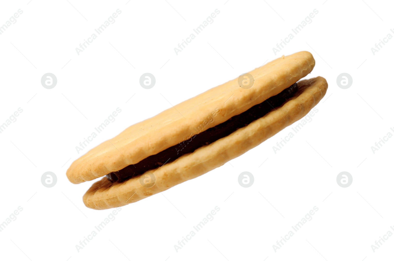 Photo of One tasty sandwich cookie isolated on white