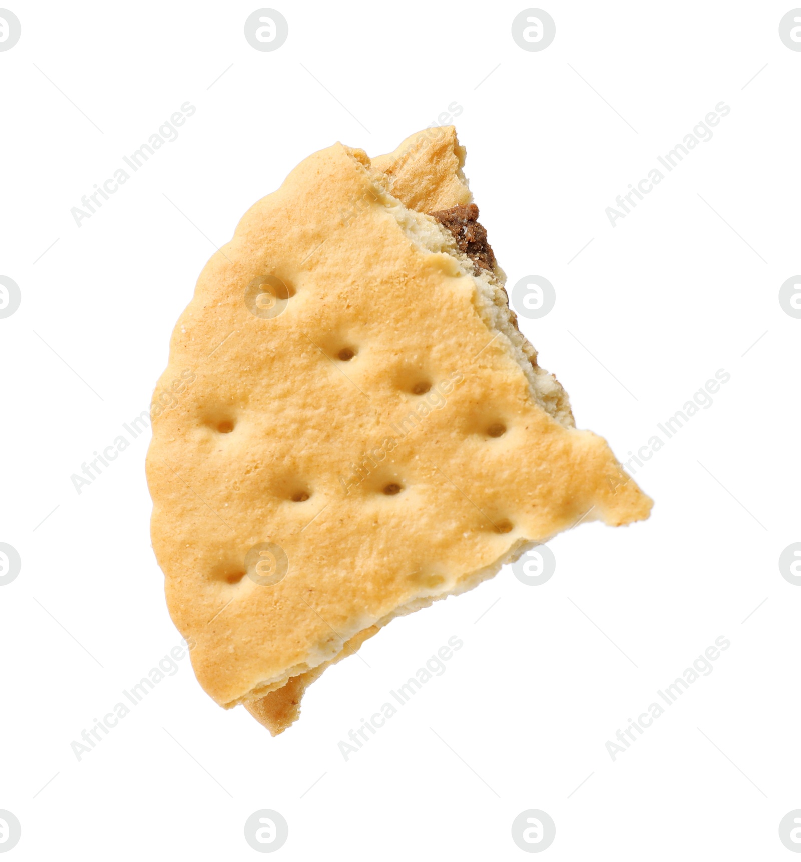 Photo of Piece of tasty sandwich cookie isolated on white