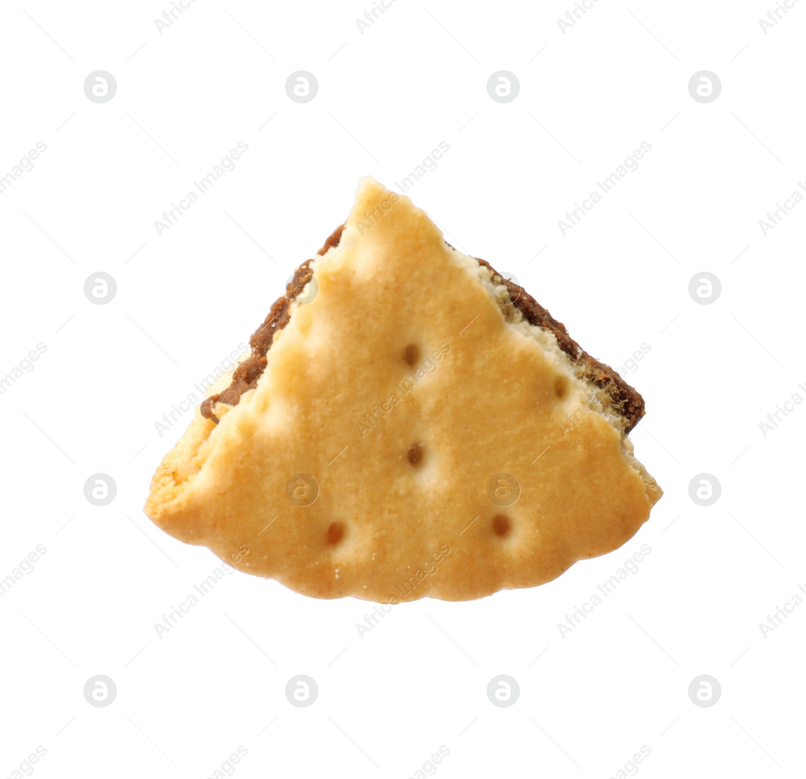 Photo of Piece of tasty sandwich cookie isolated on white