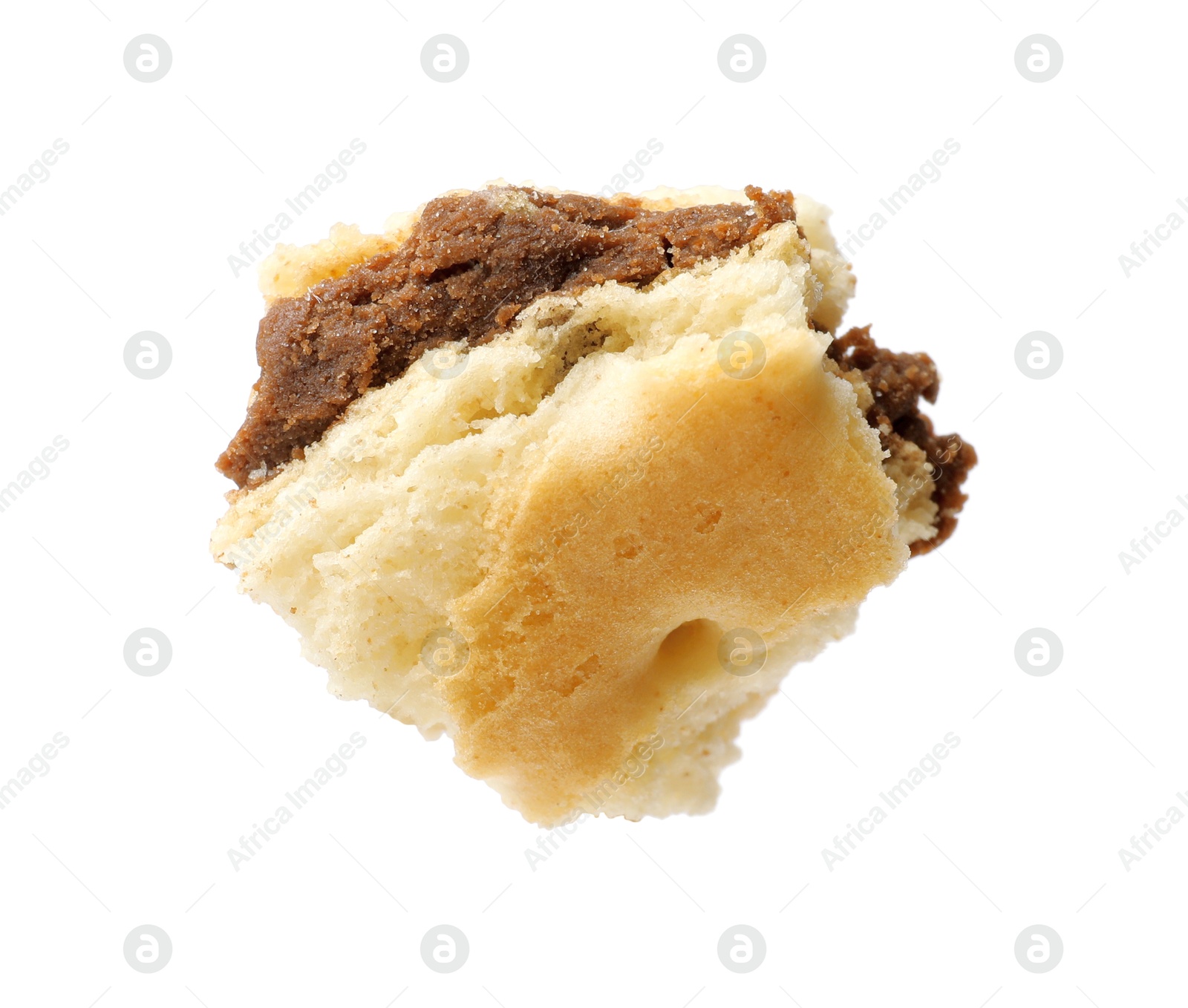 Photo of Piece of tasty sandwich cookie isolated on white